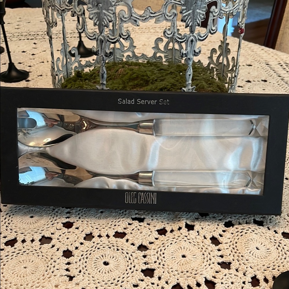Oleg Cassini Silver , crystal handle Salad Server Set